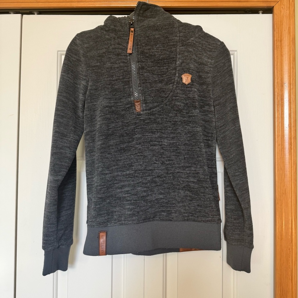 Naketano Brave New World women’s fleece‎ half-zip pull over hoodie | size small